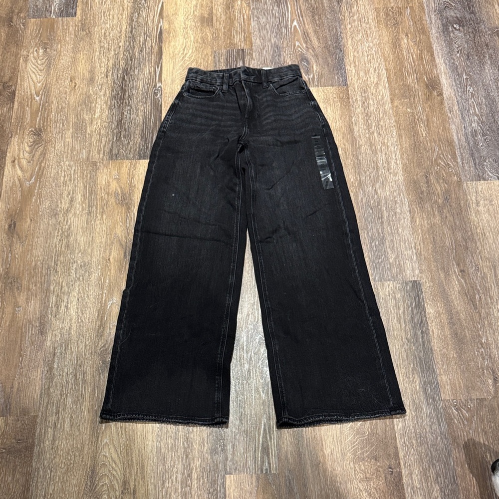 American Eagle Women's Black Curvy Baggy Wide-Leg Jeans